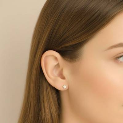 375/1000 Yellow Gold & Cubic Zirconia Stud Earrings - Emanessence
