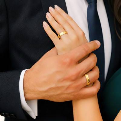 Alliance à Liseré Satiné en Or Jaune 375, Largeur 4 ou 5 mm - Amore