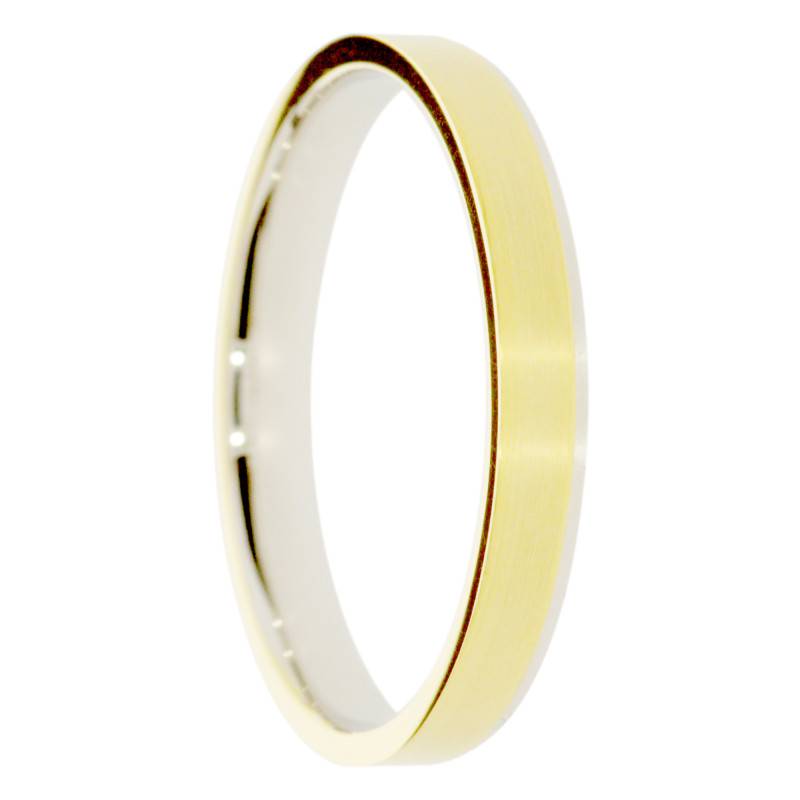 Alliance Ruban Brossée en 2 Ors Blanc et Jaune 375, Largeur 3 à 5 mm - Amore