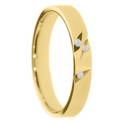 Alliance Ruban Brossée en Or Jaune 375 & Diamants de 0,015 ct, Largeur 3 à 5 mm - Amore