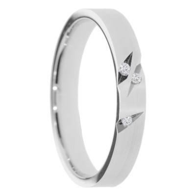 Alliance Ruban Brossée en Or Blanc 375 & Diamants de 0,015 ct, Largeur 3 à 5 mm - Amore