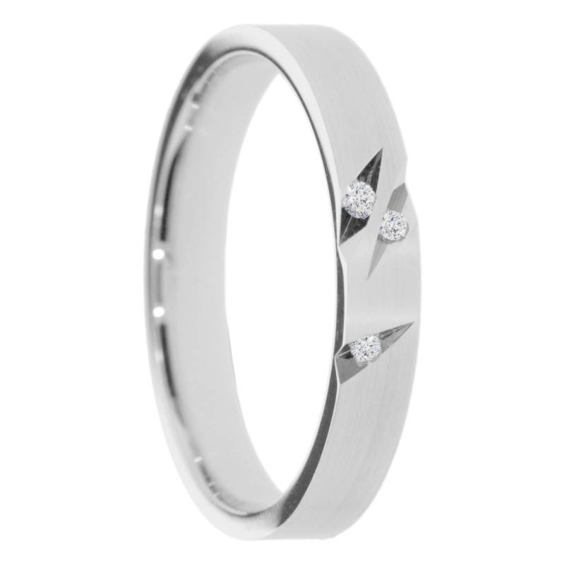 Alliance Ruban Brossée en Or Blanc 375 & Diamants de 0,015 ct, Largeur 3 à 5 mm - Amore