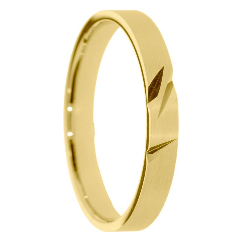 Alliance Ruban Brossée en Or Jaune 375, Largeur 3 à 5 mm - Amore