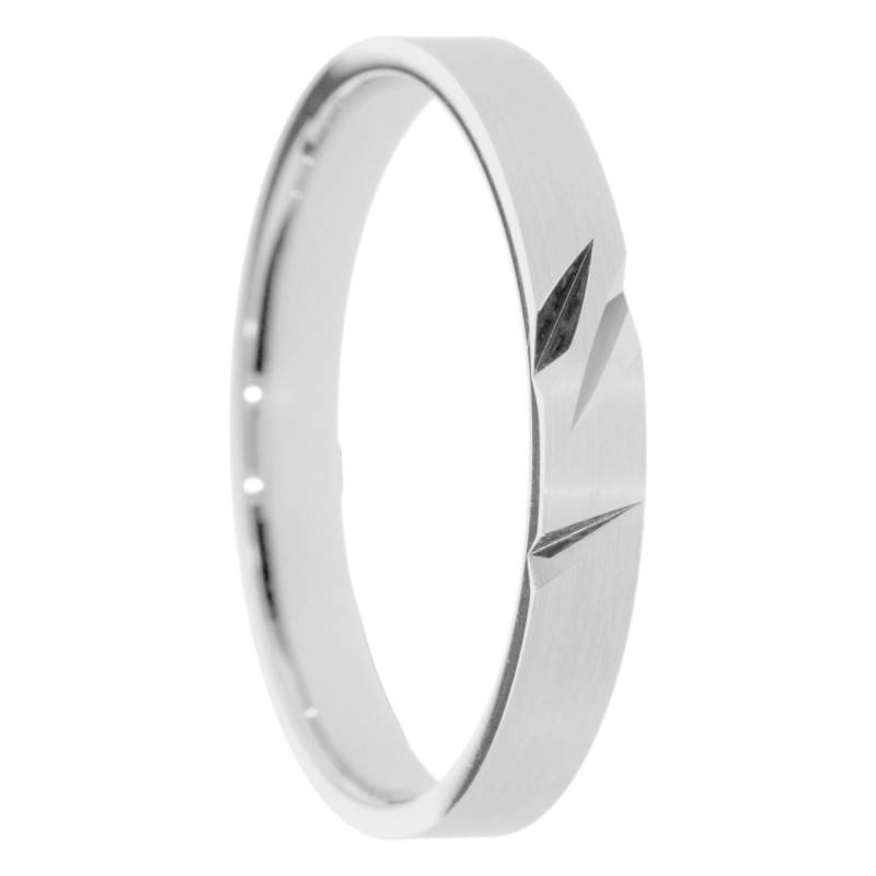 Alliance Ruban Brossée en Or Blanc 375, Largeur 3 à 5 mm - Amore