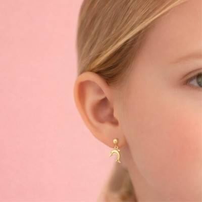 375/1000 Yellow Gold Dolphin Drop Earrings - Bambins