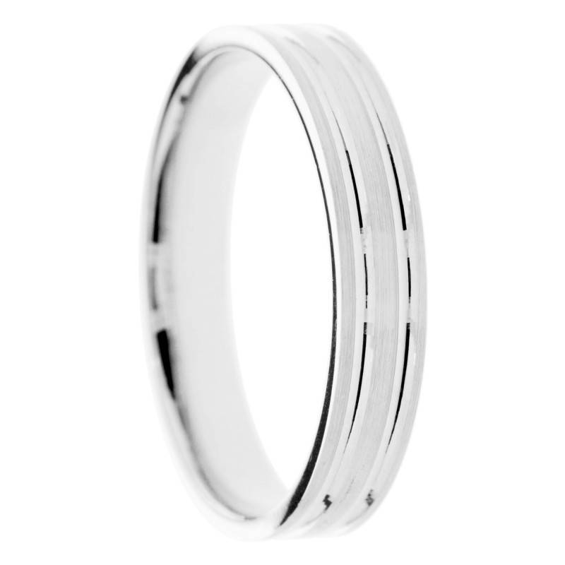 Alliance Concave Brossée en Or Blanc 375, Largeur 4 ou 5 mm - Amore