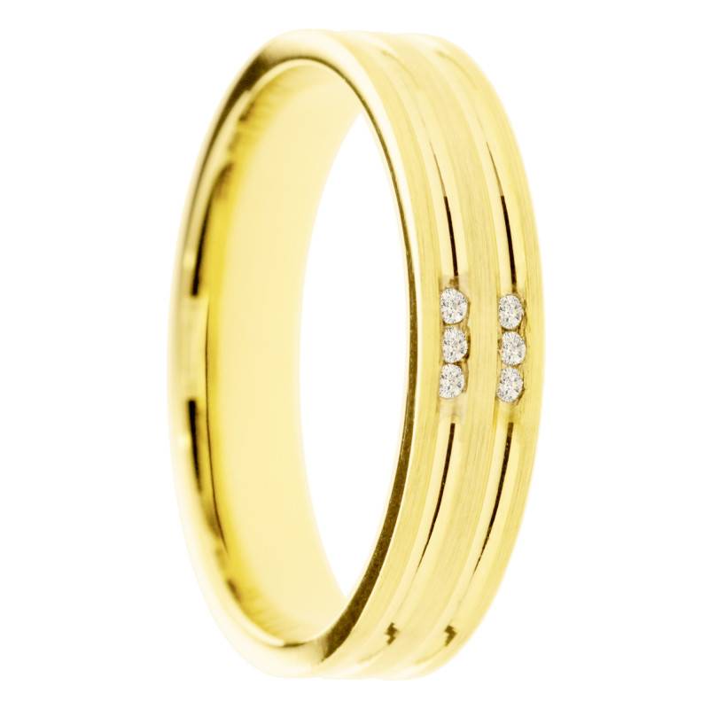 Alliance Concave Brossé en Or Jaune 375 et Diamants 0,03 ct, Largeur 4 ou 5 mm - Amore