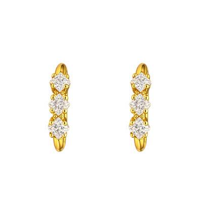 375 Yellow Gold & Cubic Zirconia Triple Diamond-Shape Hoop Earrings, 14 mm Diameter - Emanessence
