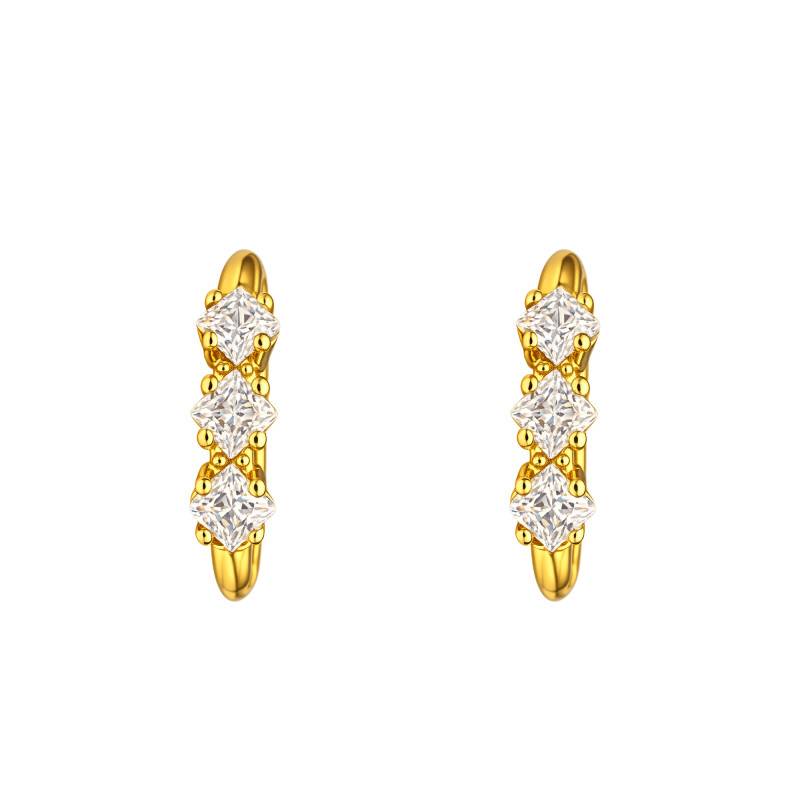 375 Yellow Gold & Cubic Zirconia Triple Diamond-Shape Hoop Earrings, 14 mm Diameter - Emanessence