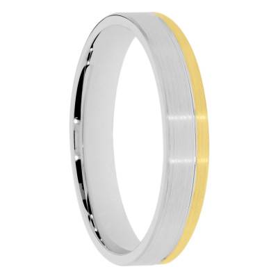 Alliance Ruban Brossée en 2 Ors Blanc et Jaune 375, Largeur 4mm - Amore