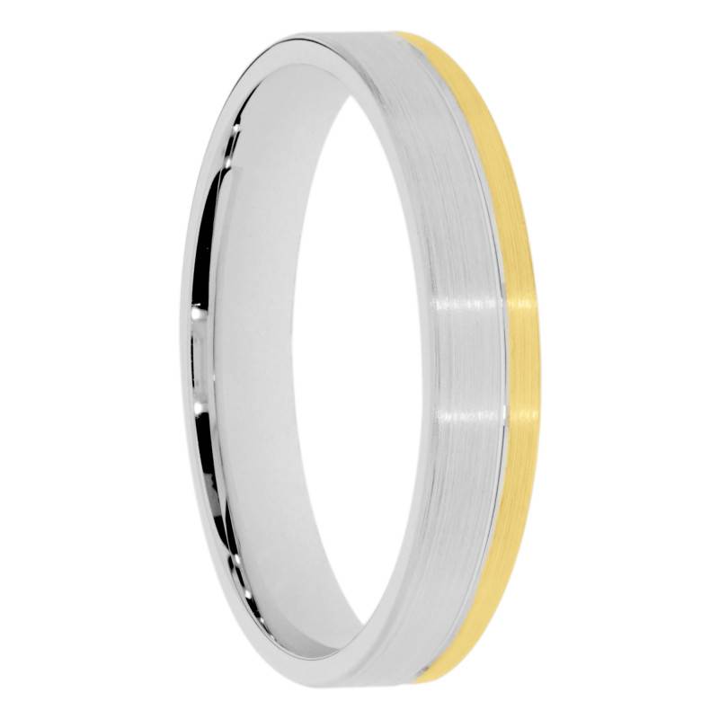 Alliance Ruban Brossée en 2 Ors Blanc et Jaune 375, Largeur 4mm - Amore