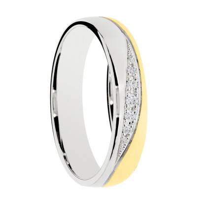 Alliance Demi-Bombée en 2 Ors Blanc et Jaune 375 & Diamants 0,061 ct, Largeur 4 ou 5 mm - Amore