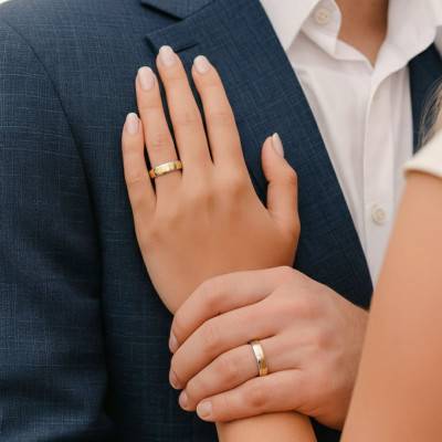 Alliance Demi-Bombée en 2 Ors Blanc et Jaune 375, Largeur 4 ou 5 mm - Amore