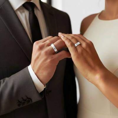 Alliance Ruban Brossée en Or Blanc 375 & Largeur 3 à 5 mm - Amore