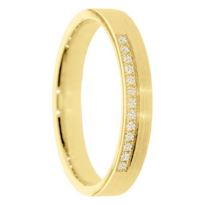 Alliance Ruban Brossée en Or Jaune 375 & Diamants 0,065 ct, Largeur de 3, 4 ou 5 mm - Amore