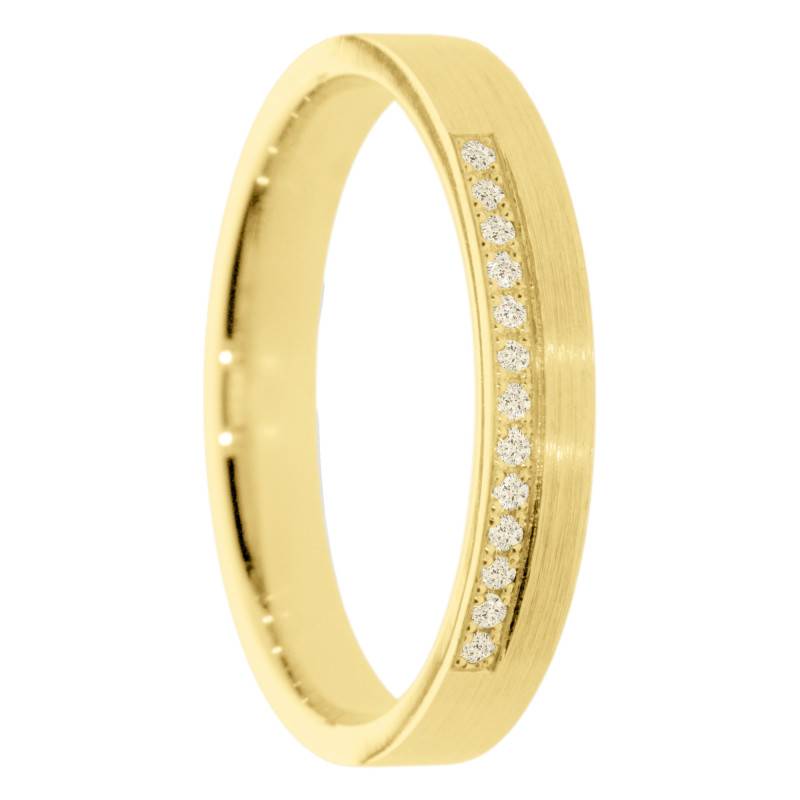 Alliance Ruban Brossée en Or Jaune 375 & Diamants 0,065 ct, Largeur de 3, 4 ou 5 mm - Amore