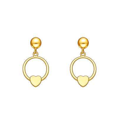 Yellow Gold 375 Circle & Heart Drop Earrings - Bambins