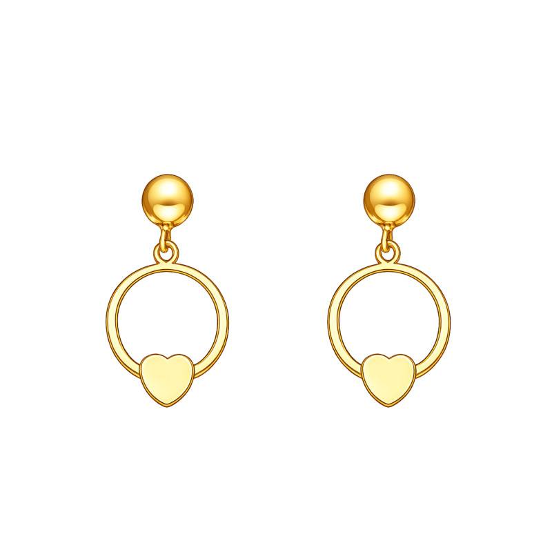 Yellow Gold 375 Circle & Heart Drop Earrings - Bambins