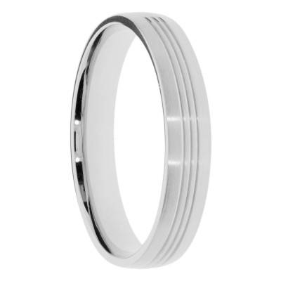 Alliance Ruban Brossée en Or Blanc 375, Largeur de 4mm - Amore