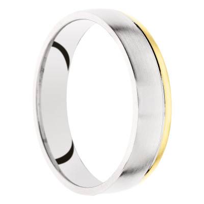 Alliance Demi-Bombée Brossée en 2 Ors Jaune et Blanc 375, Largeur 4 ou 5 mm - Amore