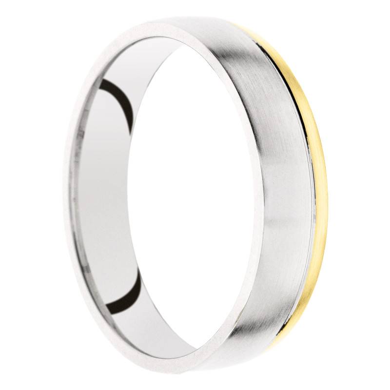 Alliance Demi-Bombée Brossée en 2 Ors Jaune et Blanc 375, Largeur 4 ou 5 mm - Amore