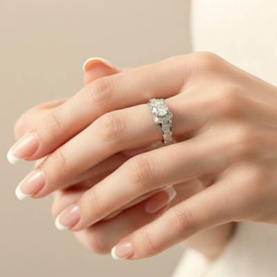 750/1000 White Gold Diamond Engagement Ring 1,05 ct - Size 50 - Divine