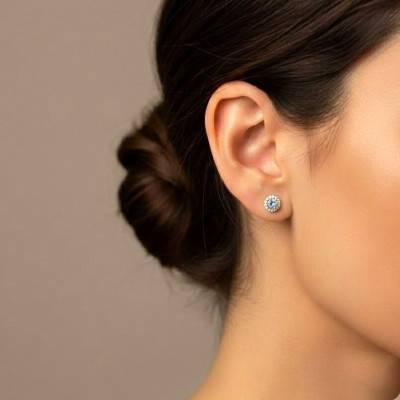 375/1000 Yellow Gold, Topaz & Cubic Zirconia Stud Earrings - Aurora