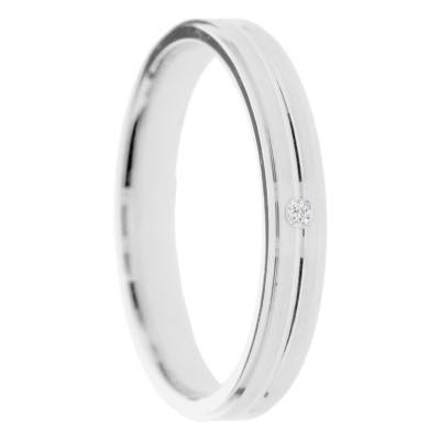 Alliance Concave Rainurée en Or Blanc 375 & Diamant 0,01ct, Largeur 3 à 5mm - Amore
