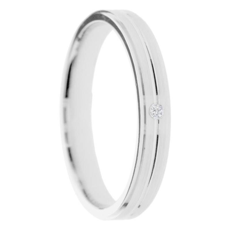 Alliance Concave Rainurée en Or Blanc 375 & Diamant 0,01ct, Largeur 3 à 5mm - Amore