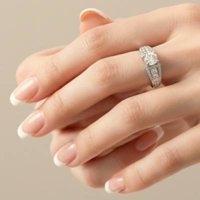 750/1000 White Gold & Diamond 0.45 ct HSI Half Eternity Solitaire Ring - Divine