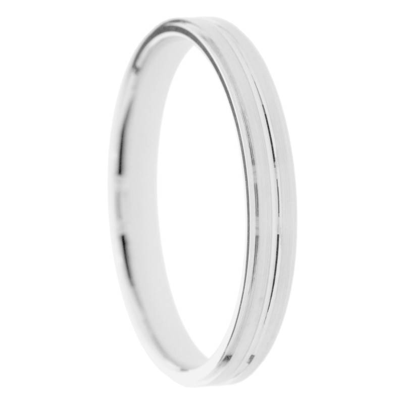 Alliance Concave Rainurée en Or Blanc 375, Largeur 3 à 5mm - Amore