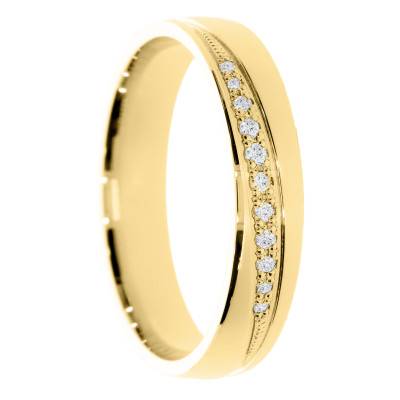 Alliance Ruban Mate en Or Jaune 375 & Diamants de Synthèse 0,076 ct, Largeur 4 ou 5 mm - Amore
