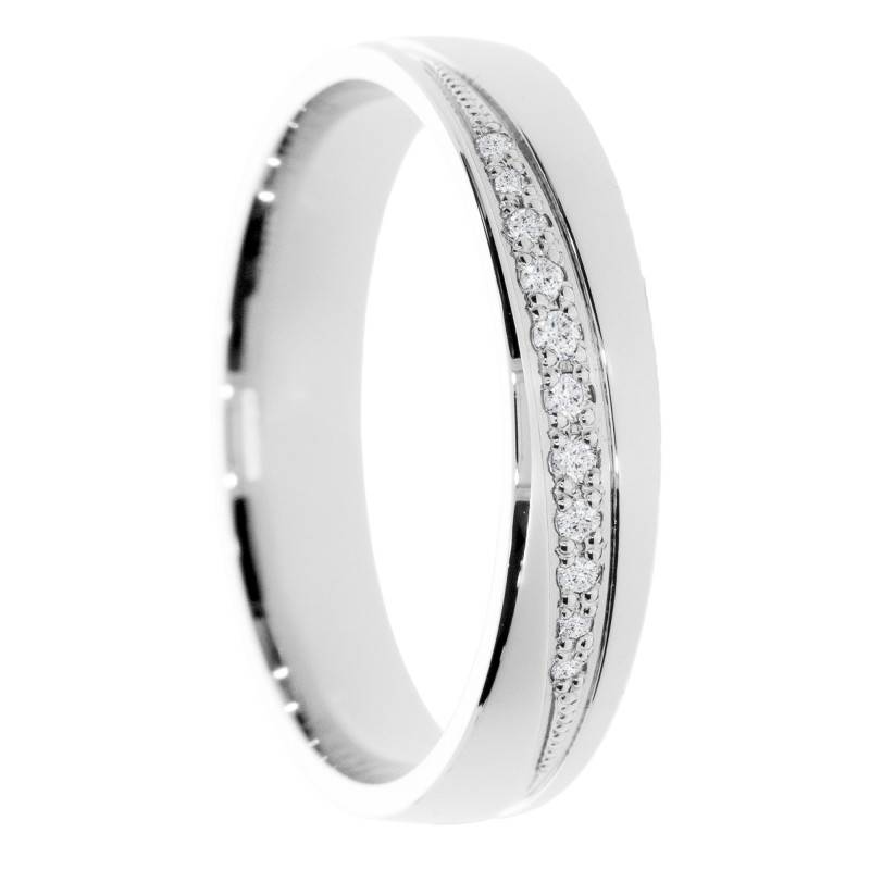 Alliance Ruban Mate en Or Blanc 375 & Diamants de Synthèse 0,076 ct, Largeur 4 ou 5 mm - Amore
