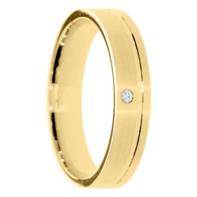 Alliance Ruban Mate Brossée en Or Jaune 375 & Diamant 0,008 ct, Largeur 4 ou 5mm - Amore