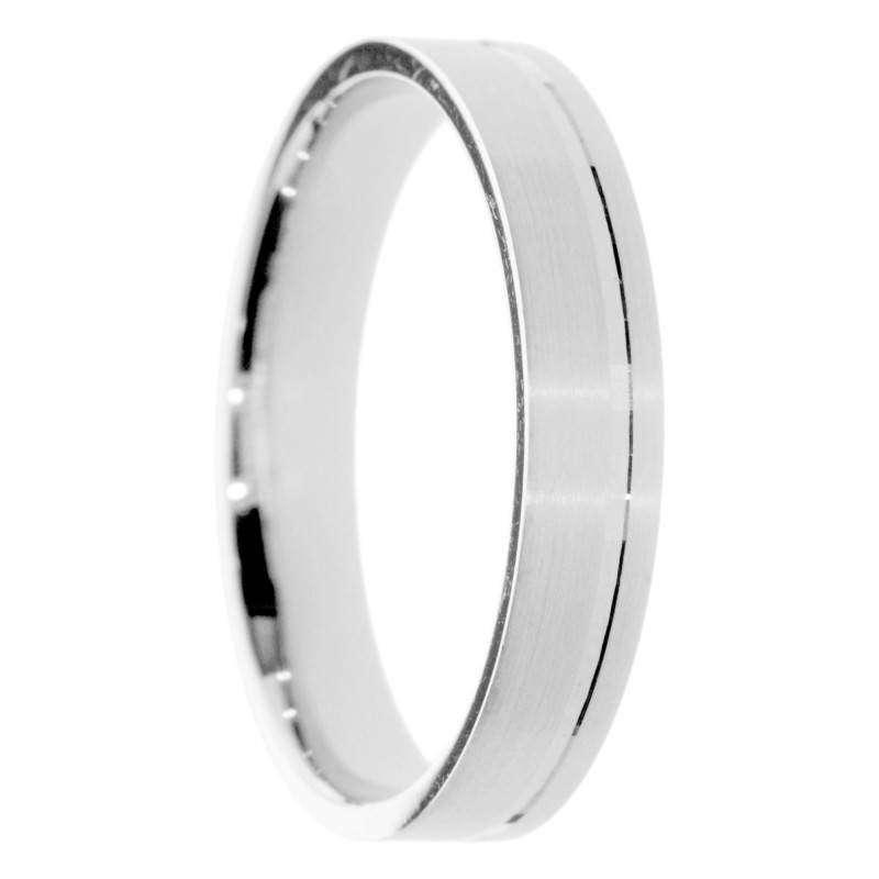 Alliance Ruban Mate Brossée en Or Blanc 375, Largeur 4 ou 5mm - Amore