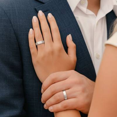 Alliance Ruban Mate Brossée en Or Blanc 375, Largeur 4 ou 5mm - Amore