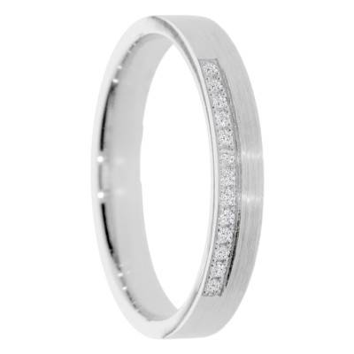 Alliance Ruban Brossée en Or Blanc 375 & Diamants 0,065 ct, Largeur de 3 à 5 mm - Amore