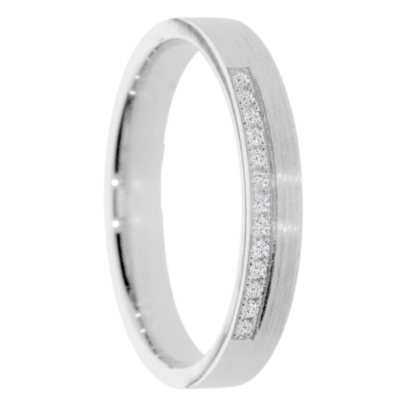 Alliance Ruban Brossée en Or Blanc 375 & Diamants 0,065 ct, Largeur de 3 à 5 mm - Amore