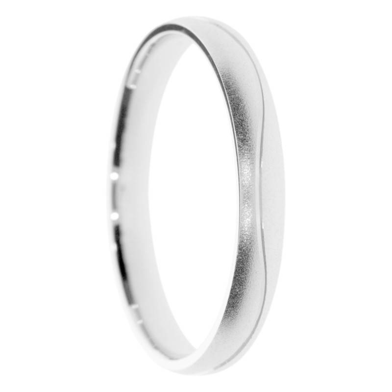 Alliance Demi-Bombée Sablée en Or Blanc 375, Largeur 3, 4 ou 5 mm - Amore
