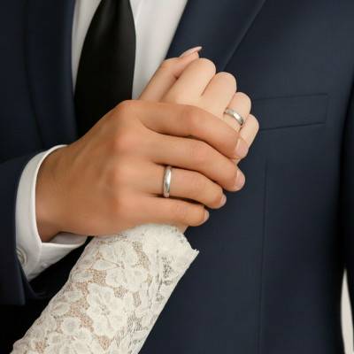 Alliance Demi-Bombée Sablée en Or Blanc 375, Largeur 3, 4 ou 5 mm - Amore