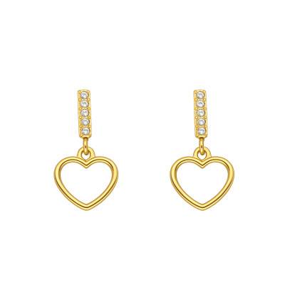 Yellow 375/1000 Gold & Cubic Zirconia Heart Drop Earrings - Emanessence