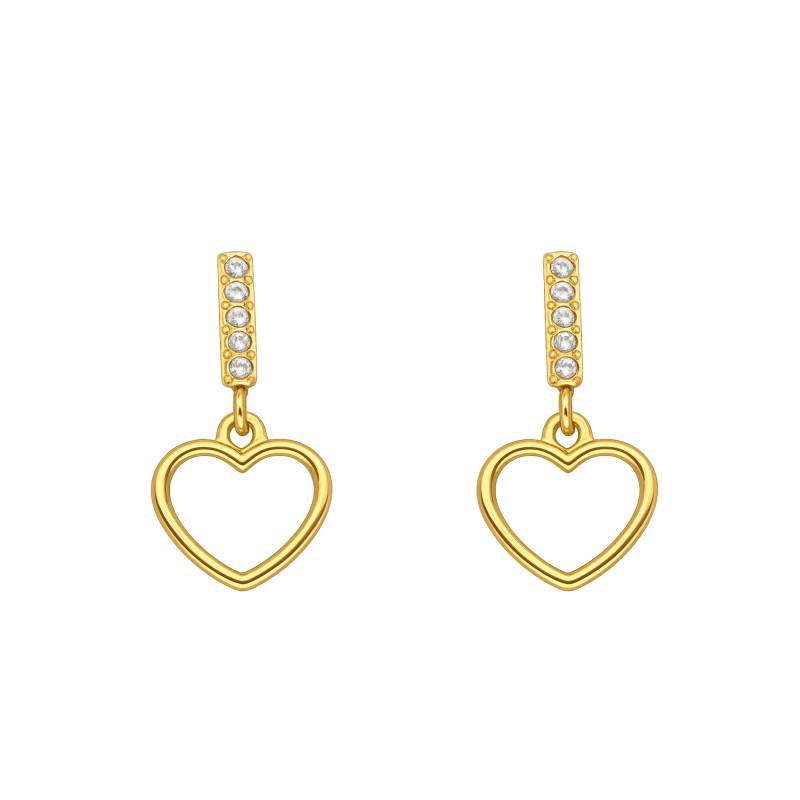Yellow 375/1000 Gold & Cubic Zirconia Heart Drop Earrings - Emanessence