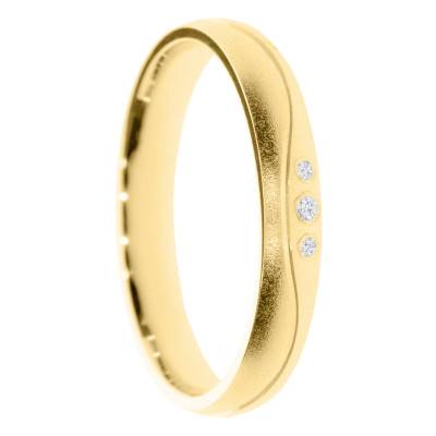 Alliance Demi-Bombée Sablée en Or Jaune 375 & Diamants 0,018 ct, Largeur 3 à 5 mm - Amore