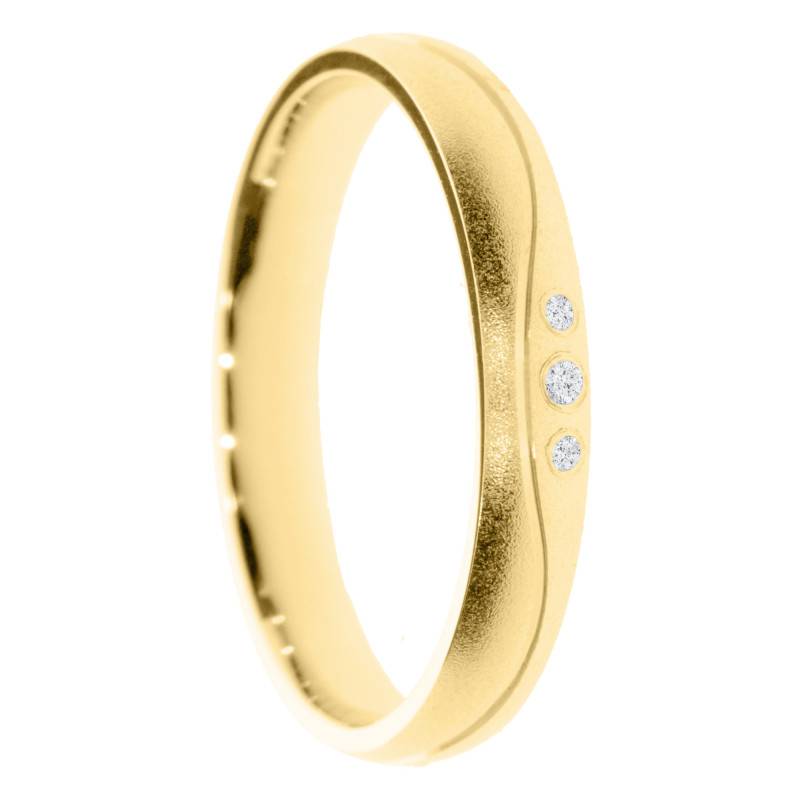 Alliance Demi-Bombée Sablée en Or Jaune 375 & Diamants 0,018 ct, Largeur 3 à 5 mm - Amore