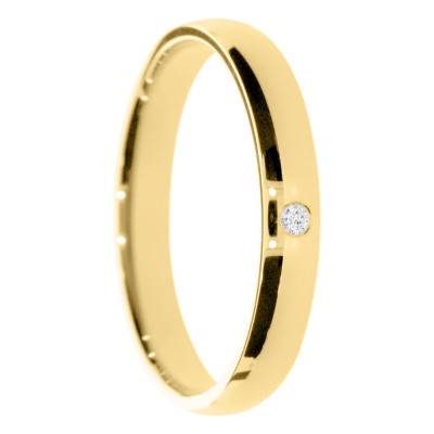 Alliance Demi-Bombée Polie Brillante en Or Jaune 375 & Diamant 0,015 ct, Largeur 3, 4 et 5mm - Amore