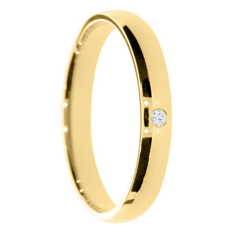 Alliance Demi-Bombée Polie Brillante en Or Jaune 375 & Diamant 0,015 ct, Largeur 3, 4 et 5mm - Amore
