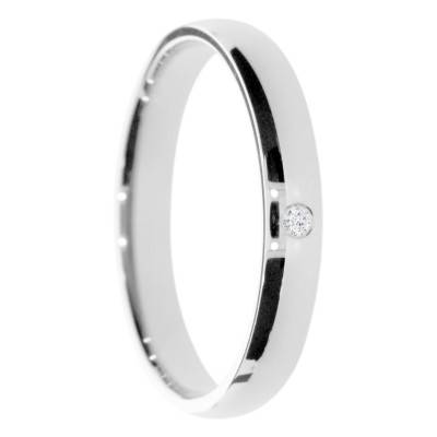 Alliance Demi-Bombée Polie Brillante en Or Blanc 375 & Diamant 0,015 ct, Largeur 3, 4 et 5mm - Amore