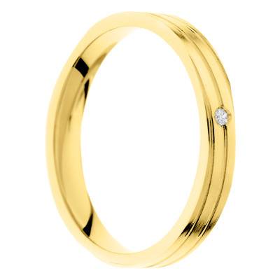 Alliance Ruban Brossée en Or Jaune 375 & Diamant 0,01ct, Largeur 2,3,4 ou 5 mm - Amore