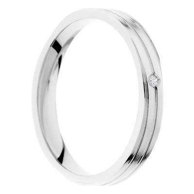 Alliance Ruban Brossée en Or Blanc 375 & Diamant 0,01ct, Largeur 2 à 5 mm - Amore