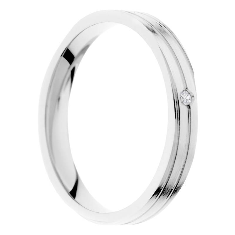 Alliance Ruban Brossée en Or Blanc 375 & Diamant 0,01ct, Largeur 2 à 5 mm - Amore